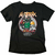 Camiseta preta com estampa do personagem Mandaloriano, segurando um capacete de stormtrooper e com a palavra "Huntrax" em destaque.