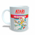 Caneca de cerâmica com design inspirado no jogo Frostbite da Atari, apresentando ilustrações coloridas e o logo da Atari.