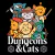 Camiseta preta com ilustração de gatos em estilo RPG, apresentando personagens de Dungeons and Dragons.
