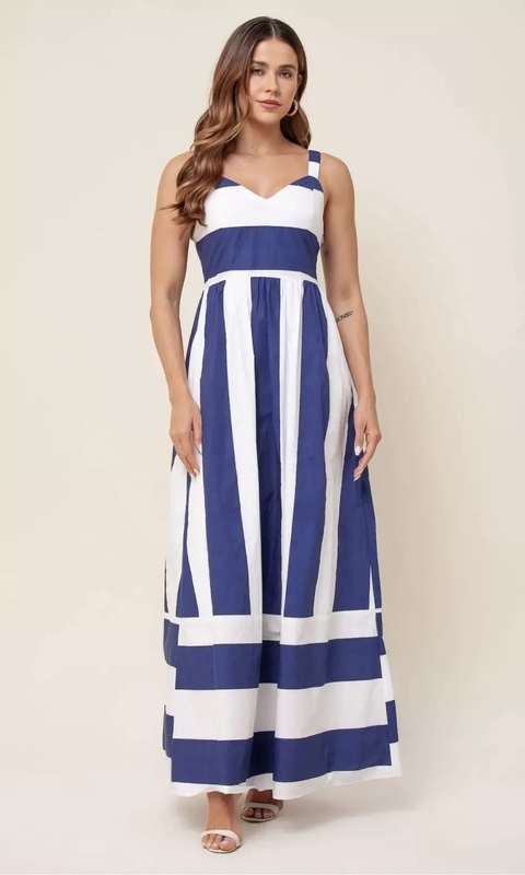 VESTIDO LONGO LISTRAS MARINHO - comprar online