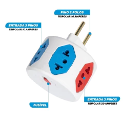 ADAPTADOR DE TOMADA 6 SAÍDAS COM FUSÍVEL