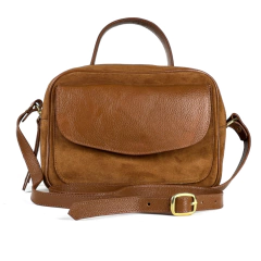 Bolsa Baú Grande em Couro Camurça Modelo c/Alça Transversal - Esther - comprar online