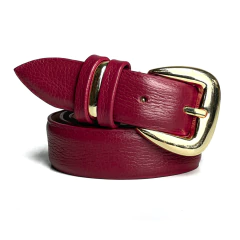 Cinto em Couro Legítimo C/Fivela e Passante Metalizado Ouro - Laís - comprar online