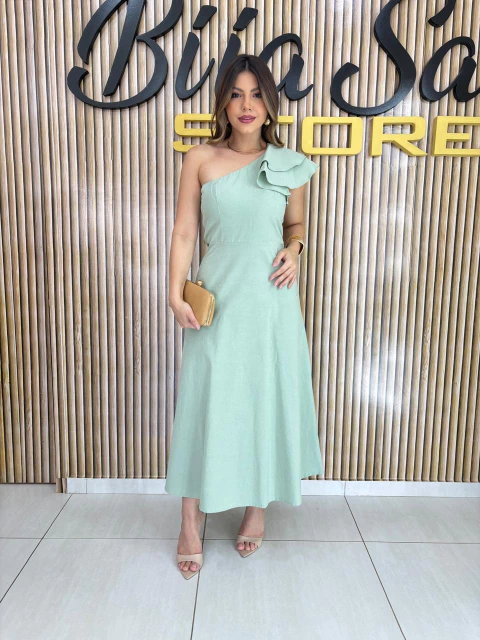 VESTIDO MIDI NULA MANGA BABADOS - comprar online