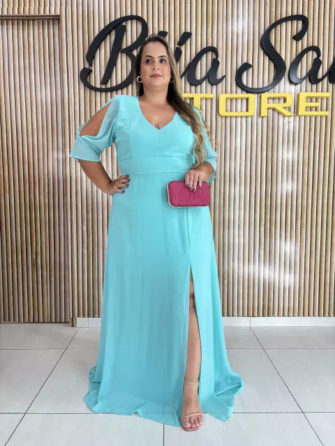 VESTIDO CHIFFON MANGA CORTE E BABADO - comprar online
