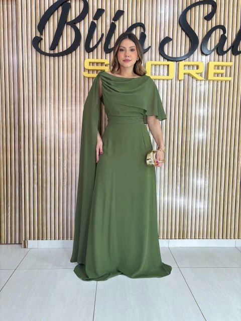 VESTIDO CHIFFON CAPA ALONGADA UNILATERAL - comprar online