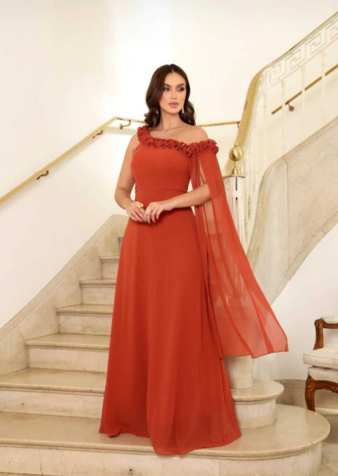 VESTIDO CHIFFON CAPA CAIDA OMBRO - comprar online