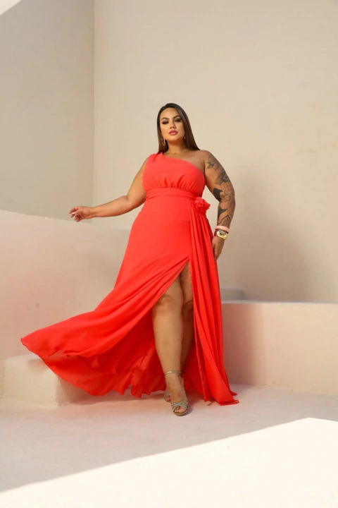 VESTIDO CHIFFON NULA MANGA FLOR REMOVIVEL - comprar online