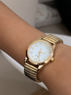 RELÓGIO LAPA 2.0 DOURADO FUNDO BRANCO