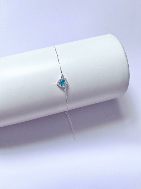 PULSEIRA PRATA 925 CORAÇÃO CRAVEJADO VERDE SERENO