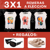 3x1 Remeras + Sandalias Birk y Lentes sol GRATIS