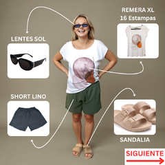 Conjunto Remera (Remera + Short Lino + Sandalias Birk + Lentes sol GRATIS)