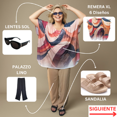 Conjunto Capa Grande + Palazzo Lino + Sandalias Birk + Lentes de Sol