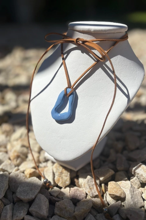 Collar de Cerámica - Celeste y marrón - comprar online