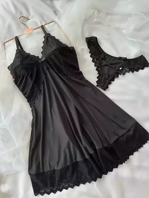 Camisola + Calcinha Nora Preta