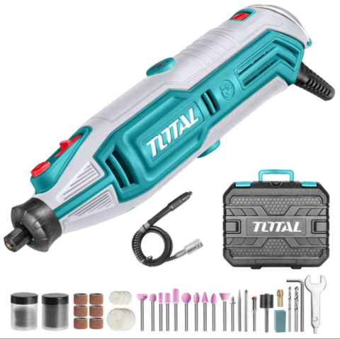 Mini Torno 130w Total - Velocidad Variable - Incluye Maletín, Eje Flexible Y 109 Accesorios