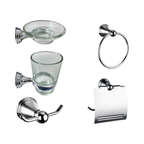 Juego Accesorios de Baño 5 Piezas Metal y Vidrio