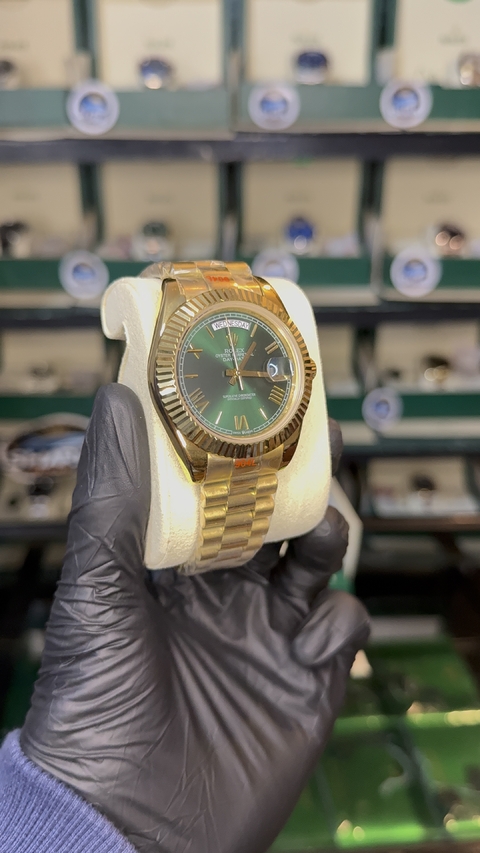 Rolex Daydate Dorado Verde + Caja GRANDE Rolex, Bolsa y Papeles - comprar online