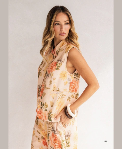 Colete Com Transpasse Sarja Floral