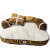 Colchoneta tipo sillón para perros en tonos marrón y blanco con almohadón decorativo, diseñada para máximo confort