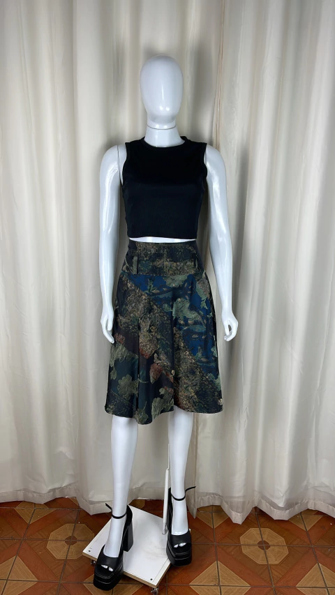 Saia azul escuro floral TAM 42 - comprar online