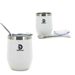 Vaso/Mate Discovery 350ml (Blanco) con Tapa y Bombilla