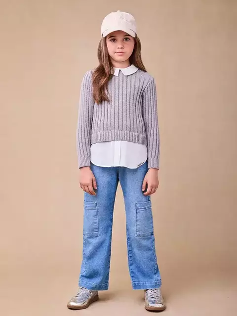 CALÇA CARGO JEANS COM PAETÊ ANIMÊ