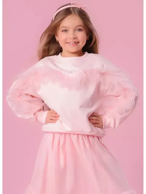 BLUSA MOLETOM BABADO TULE FRENTE E MANGAS PITUCHINHUS - comprar online