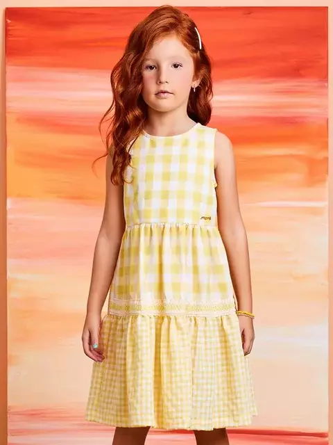 VESTIDO COMPOSE XADREZ VICHY AMARELO E OFF - ANIME - comprar online