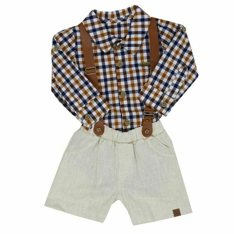 CONJUNTO BODY CAMISA XADREZ COM BERMUDA LINHO GROW UP