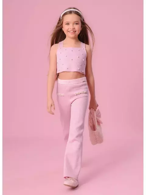 CALÇA TRICOT FLARE BRILHO BOLSOS BORDADOS - PITUCHINHS - comprar online