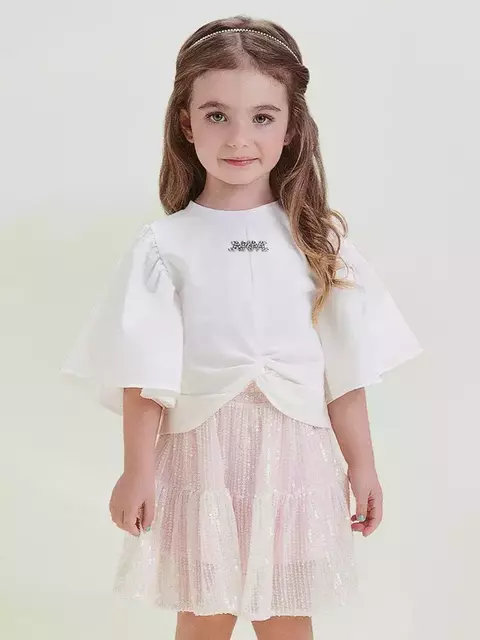 CONJUNTO BLUSA NÓ E SAIA TULE PAETE ANIME
