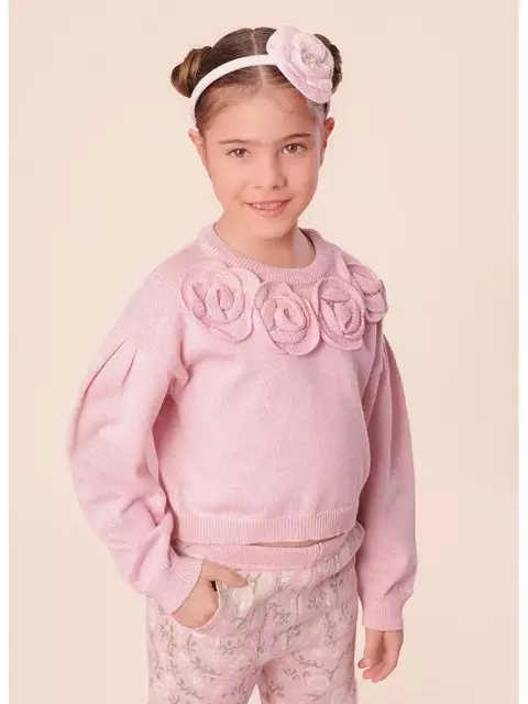 BLUSA TRICOT CROPPED FLORES APLICADAS PITUCHINHUS