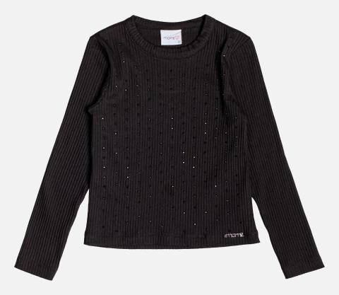 BLUSA CANELADA PRETA COM STRASS MOMI - comprar online