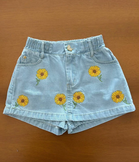SHORT SAIA FEM. JEANS BORDADO GIRASSOL LULUZINHA - comprar online