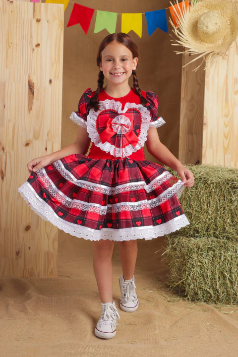 VESTIDO JUNINO XADREZ COM CORACAO - comprar online