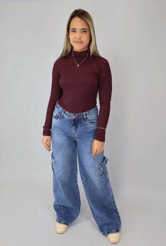 Calça Jeans Wide Leg Cargo Cintura Baixa - comprar online