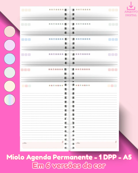 Miolo Agenda A5 - Permanente em 6 Versões de Cores | Arquivo Digital
