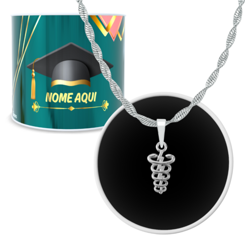 Colar + Porta-Joias personalizado Fisioterapia Banhado a Prata 925