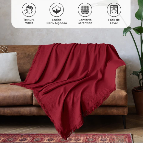 Manta Para Sofa e Cama Decorativa 1,50m x 1,20m Viena Lisa 100% Algodão Vinho - comprar online