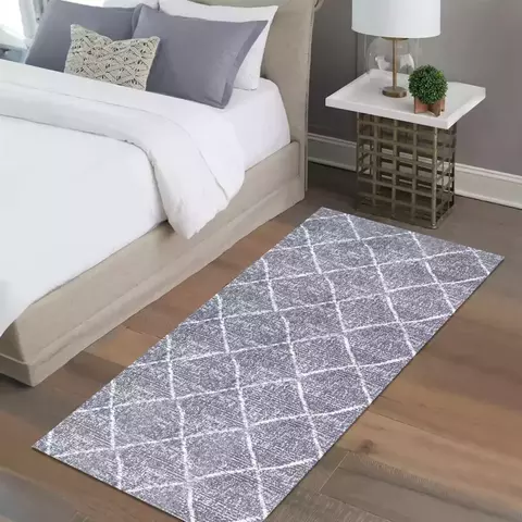 Tapete Passadeira Beira Cama Realce Antiderrapante 0,65 x 2,00 Cinza