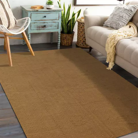 Tapete De Sala Mandacaru 2,00 X 4,00 Algodão Lavável em Máquina Liso Caramelo