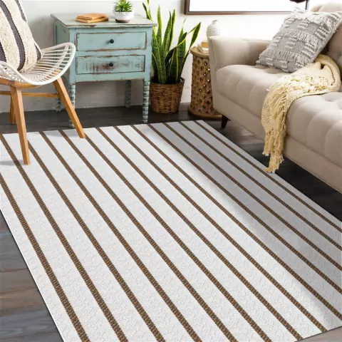 Tapete De Sala Mandacaru 1,50 X 3,50 Algodão Lavável em Máquina Listras Caramelo - comprar online