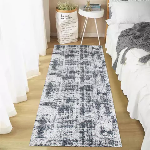 Tapete Passadeira Beira Cama Mesclado Antiderrapante 0,65 x 2,00 Cinza