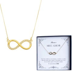 Colar Feminino Folheado a Ouro 24k Símbolo do seu Amor Infinito – Presente Ideal para quem você Ama
