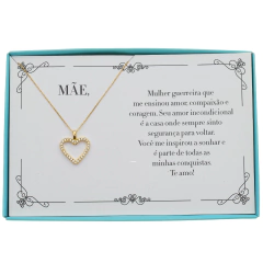 Colar Feminino Folheado a Ouro 24K com Coração Cravejado - Presente Perfeito para Mãe - comprar online