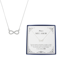 Colar Feminino Cravejado em Prata 925 Símbolo do seu Amor Infinito - Presente Ideal para seu Amor