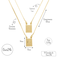 Escapulário Folheado a Ouro 24K - Nossa Senhora Aparecida Moldura - Ds Joias