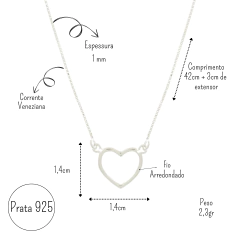 Colar Feminino em Prata 925 com Coração - Presente Sofisticado para Mãe - Ds Joias