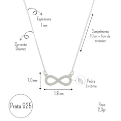 Colar Feminino Cravejado em Prata 925 Símbolo do seu Amor Infinito - Presente Ideal para seu Amor na internet